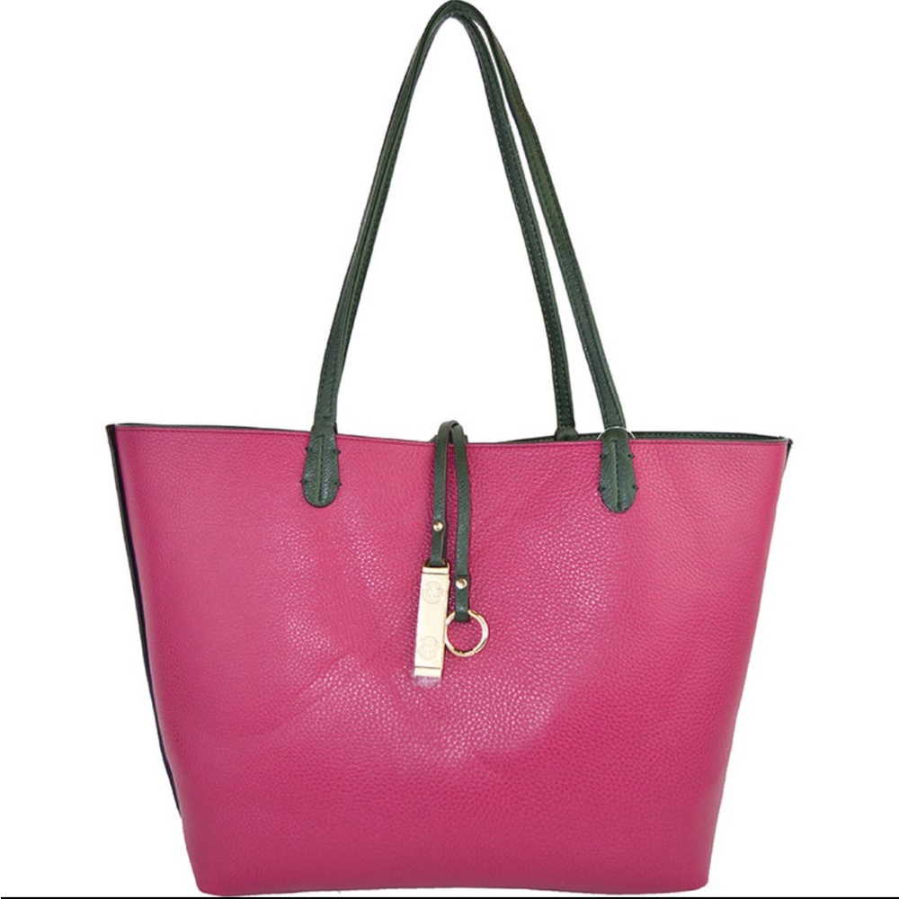 Reversible Fabriano Italia Pink & Black Leather Oversized Tote Bag